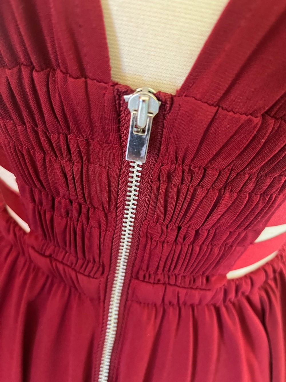 Express Burgundy Greek Goddess Style Mini Dress elastic ribbon Waistband Size S - Picture 9 of 11